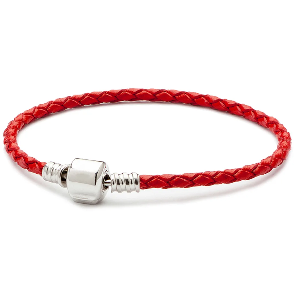 

New leather rope single loop bracelet for men and women unisex silver button bracelet diy charm basic chain