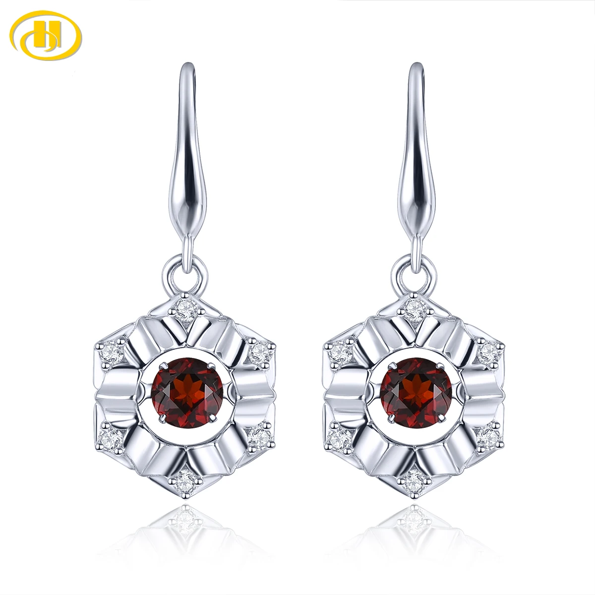

Natural Red Garnet Sterling Silver Drop Earrings S925 Jewelry Special Dancing Style Romantic Classic for Lover' Day Gifts