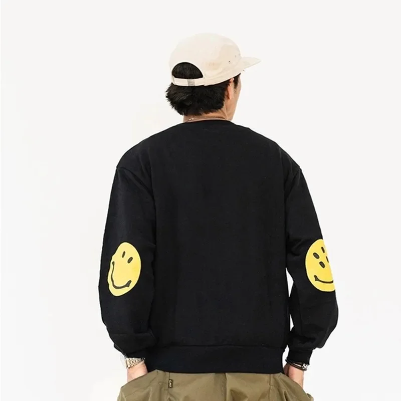 

Kapital Men's Long-sleeve Hoodies 2023 Autumn Japanese Sleeve Smiling Face Print Loose Casual Round Neck Plush Women's Pullover