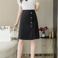 2021 new fashion single breasted slit midi long skirt women spring summer elegant high waist ol skirts female black pencil skirt