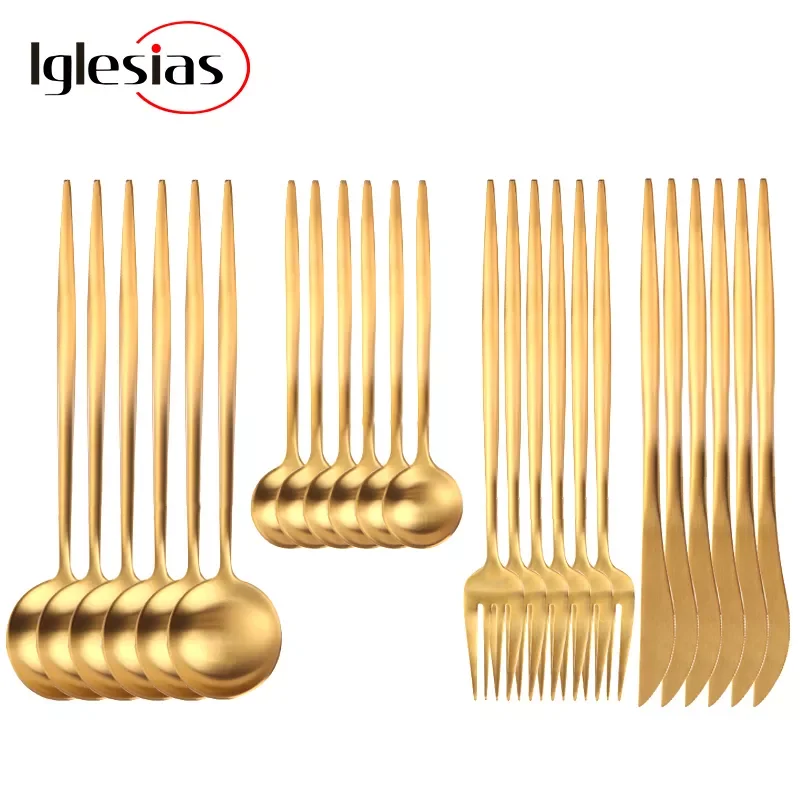 

24Pcs Colorful Dinnerware Set Stainless Steel Cutlery Set Kitchen Mirror Gold Tableware Set Knife Fork Spoon Dinner Set