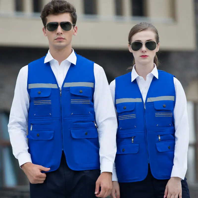 Фото Размер L-5XL, жилет для рабочей одежды, многоцветный жилет для мастерской, безопасность труда, металлическая молния, рабочий жилет с несколькими карманами, светоотражающий жилет №4