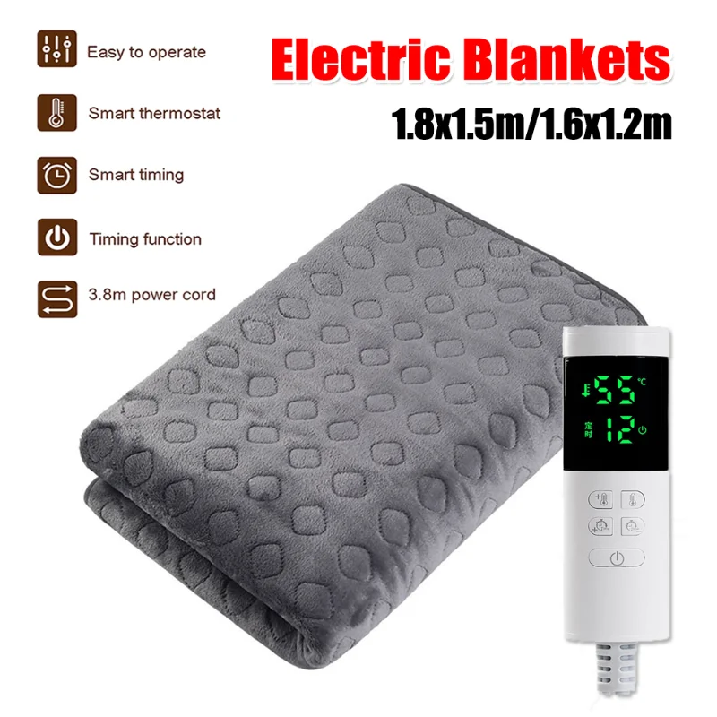 

220V Double-Sided Flannel Electric Blanket Intelligent Control Thermostatic Heating Pad Washable Body Warmer 1.8x1.5m/1.6x1.2m