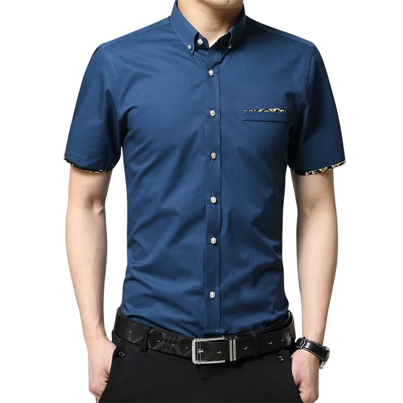 2016 Men Dress Shirts Summer New Individuality Pocket Design High Quality Button With Collar Short Sleeve Casual Man Shirt M061
