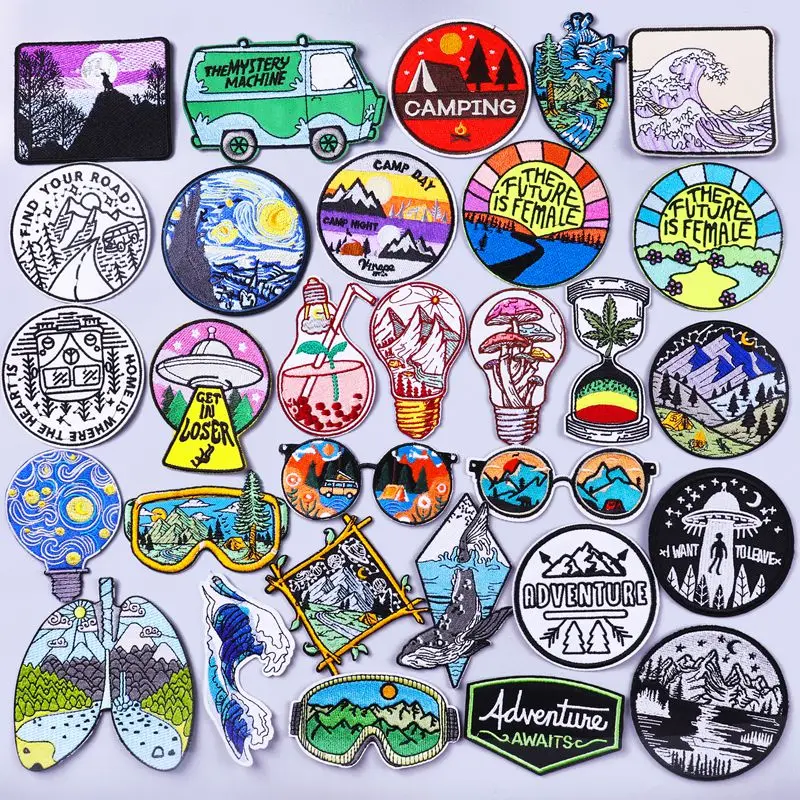 

Термоклейкие нашивки с рисунком хиппи, кошки с черепом