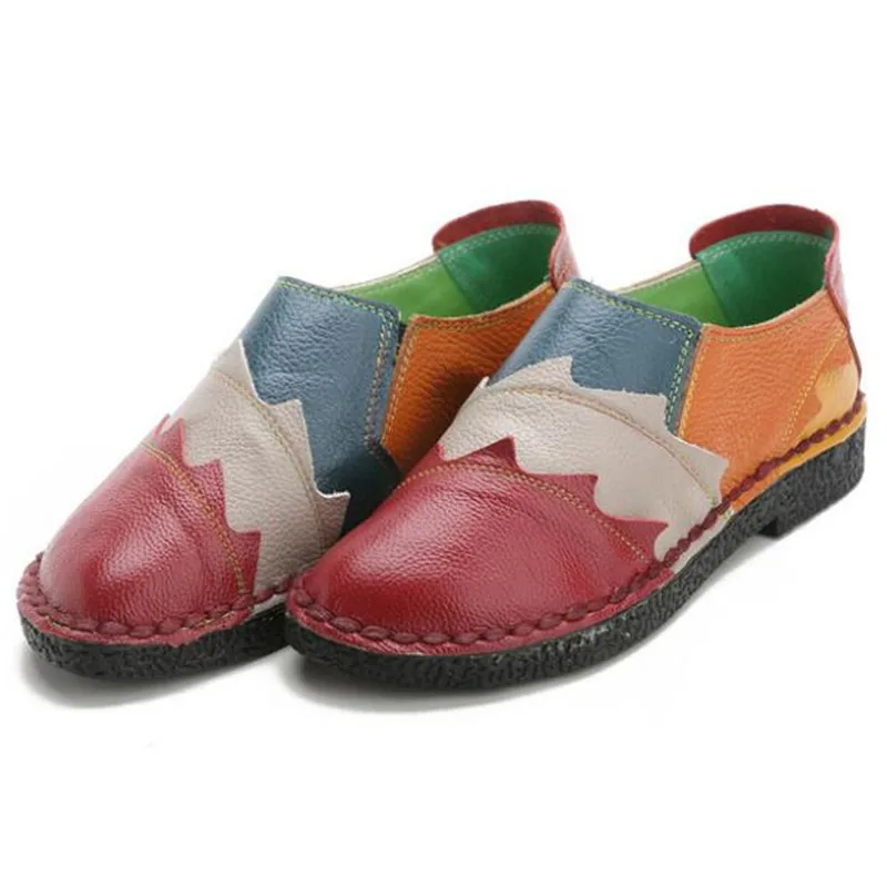 

2022 Spring New Round Head Genuine Leather Shoes Mixed Color Fashion Casual Shoes Comfort Non-slip Flat Shoes Women Shoes