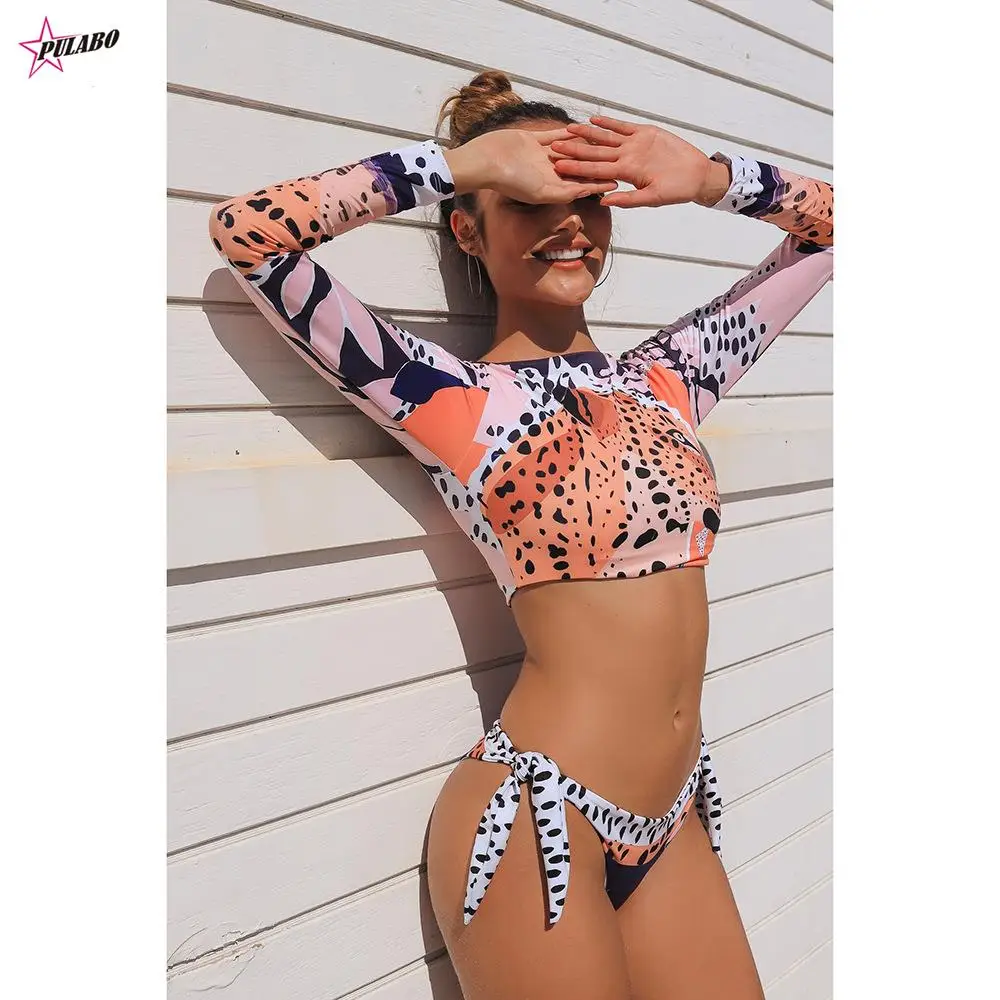 

Женский купальник с принтом тигра, пуш-ап, с длинным рукавом