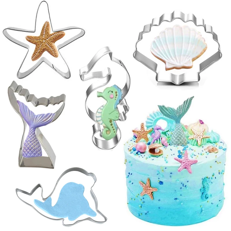 1SET Mermaid Tail Cookie Cutter Sea Animal Starfish Shell Biscuit Fondant Mold For Kids Birthday Party Baking Cake Decor - купить по
