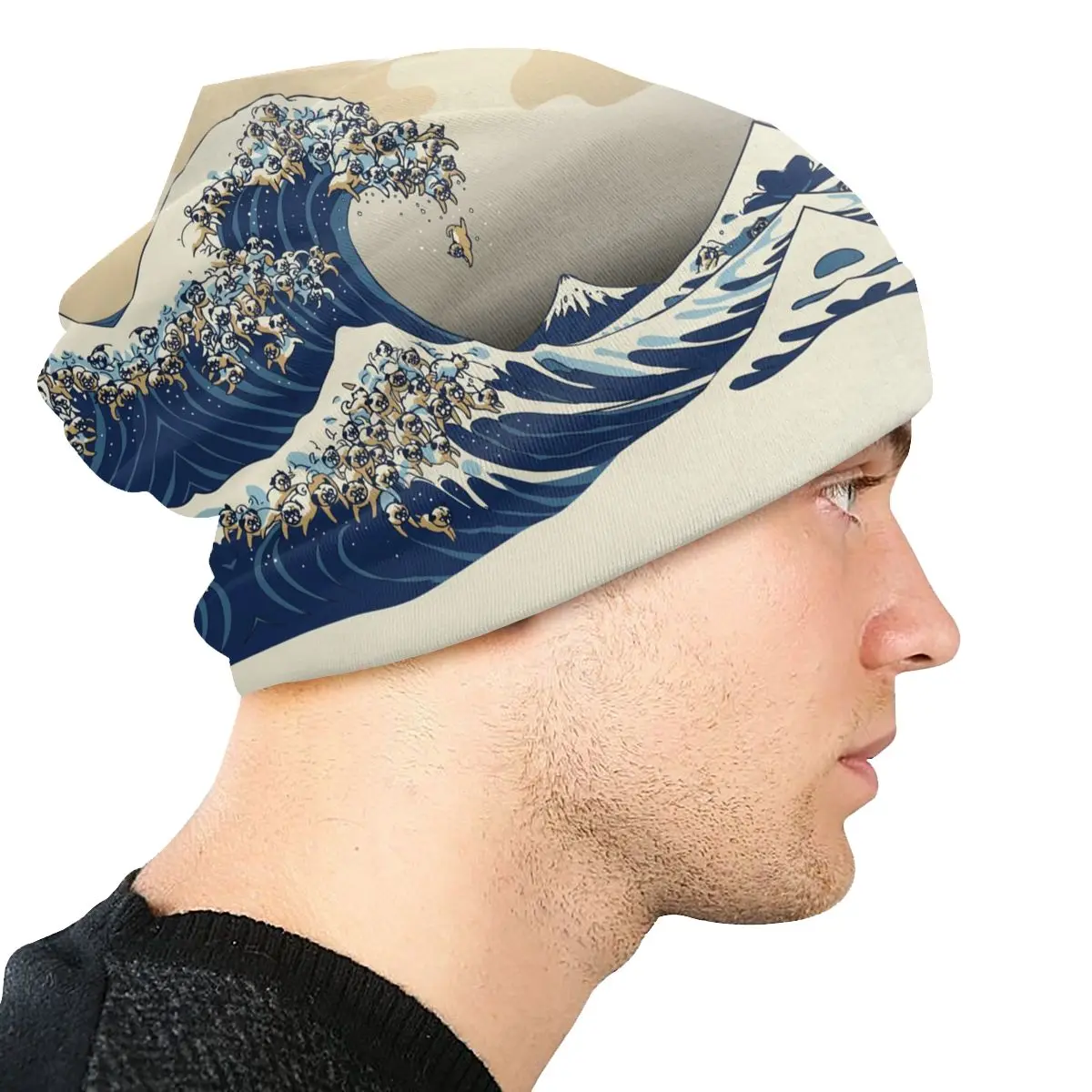 Шапка-бини The Great Wave Off Kanagawa Pugs шапки для мужчин и женщин зимняя теплая вязаная