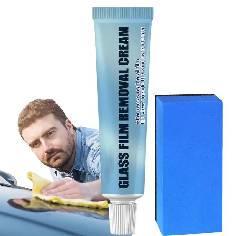 

Car Glass Cleaner Oil Film Cleaner With Sponge Water Mark Cleaning Agent Oil Film Removal Cream For Car Window Clear Vision