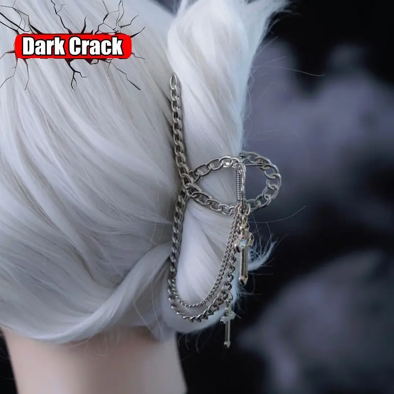 

Woman Y2K Girl Cross Hairpin Cortical Streetwear Hair Barrettes Hair Chain Clip Hairgrips Gothic Punk Harajuku Hairpins