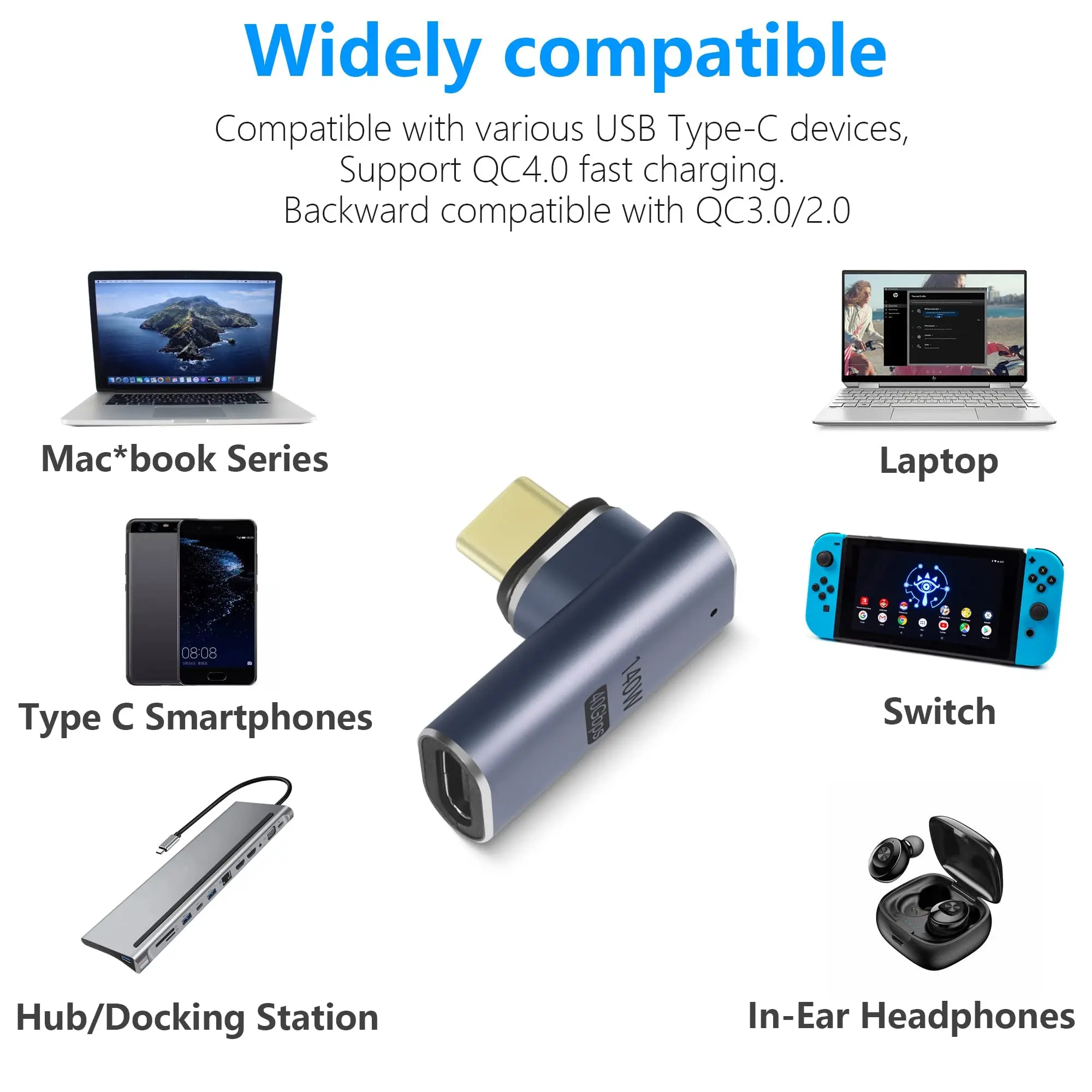 Магнитный адаптер USB C 90 градусов 40 Гбит/с 8K @ 140 Гц