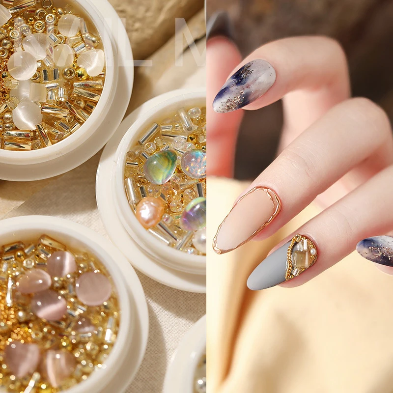 

Chain Crystal Beads Metal Hollowed out rivets Nail art Deco DIY nail charm designed nail accessories For Nail Tip
