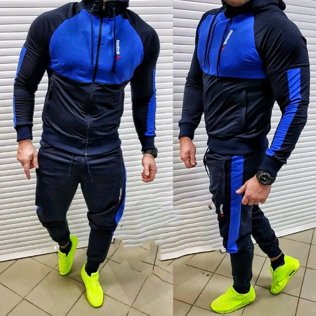 

Men Fall 2pcs Turtleneck Gradual Change Color Tracksuit Set Hoodie Top High Waist Bottoms Joggers Gym Plain Zip Pockets Slim