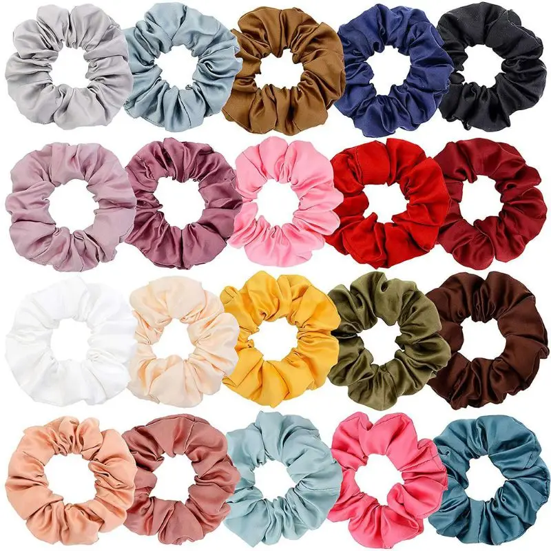 

20pcs Solid Color Scrunchies Elastic Hair Bands for Women Girls Braid Hair Ties N0HE