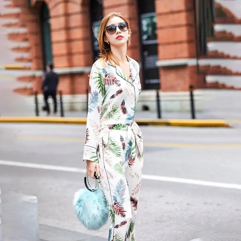 Пижамные комплекты из 100% тутового шелка весенне-осенние женские пижамы чистого