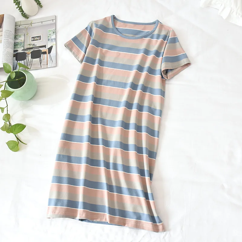 Women Sleepwear Night Gown Cute Ladies Summer Cotton Nightdress Home Wear Thin Style Pajamas Can Be Worn Outside Sleeping Dress