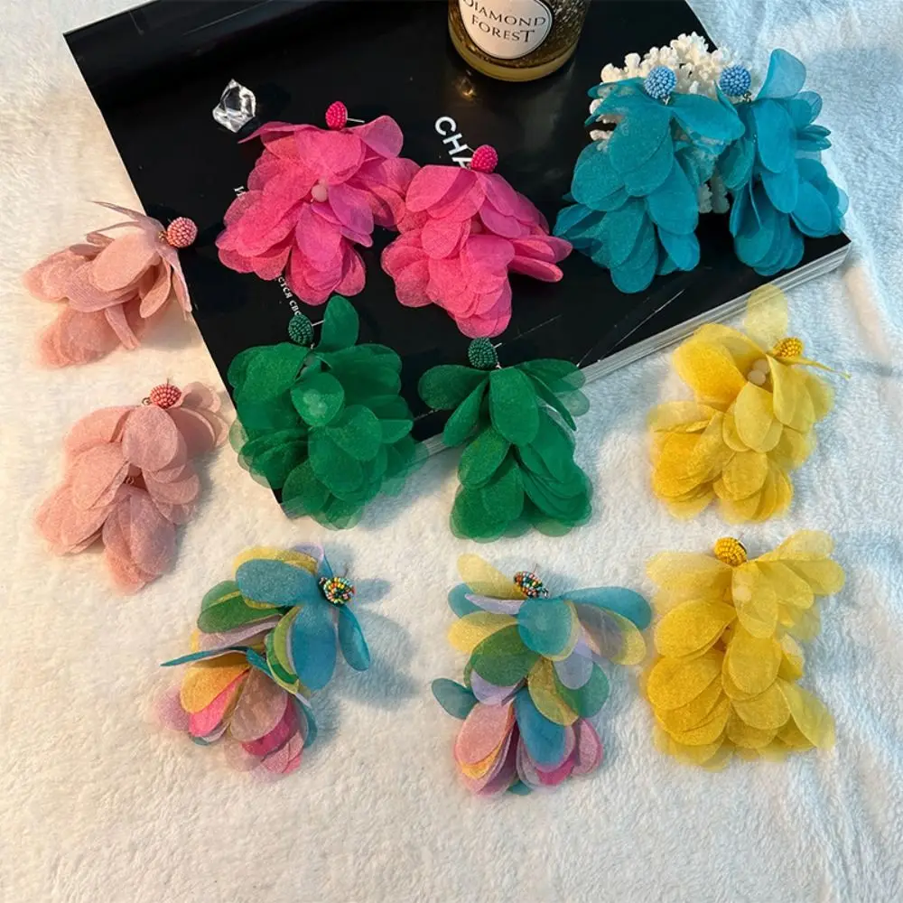 

Exaggerated Petal Flower Tassel Long Earrings For Women Beach Holiday Jewelry Red Yellow Blue Cloth Dangle Earings