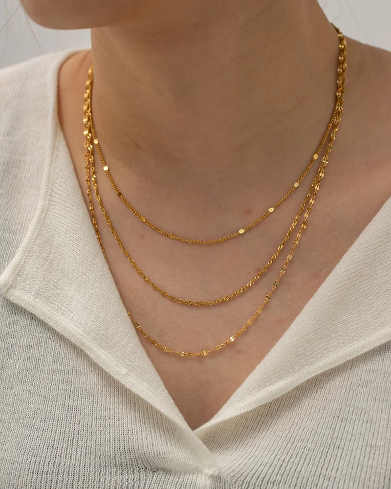 

Minar High Quality Three Layered Hollow Chains Necklaces Unisex 18K Gold PVD Plated Stainless Steel Waterproof Long Necklace