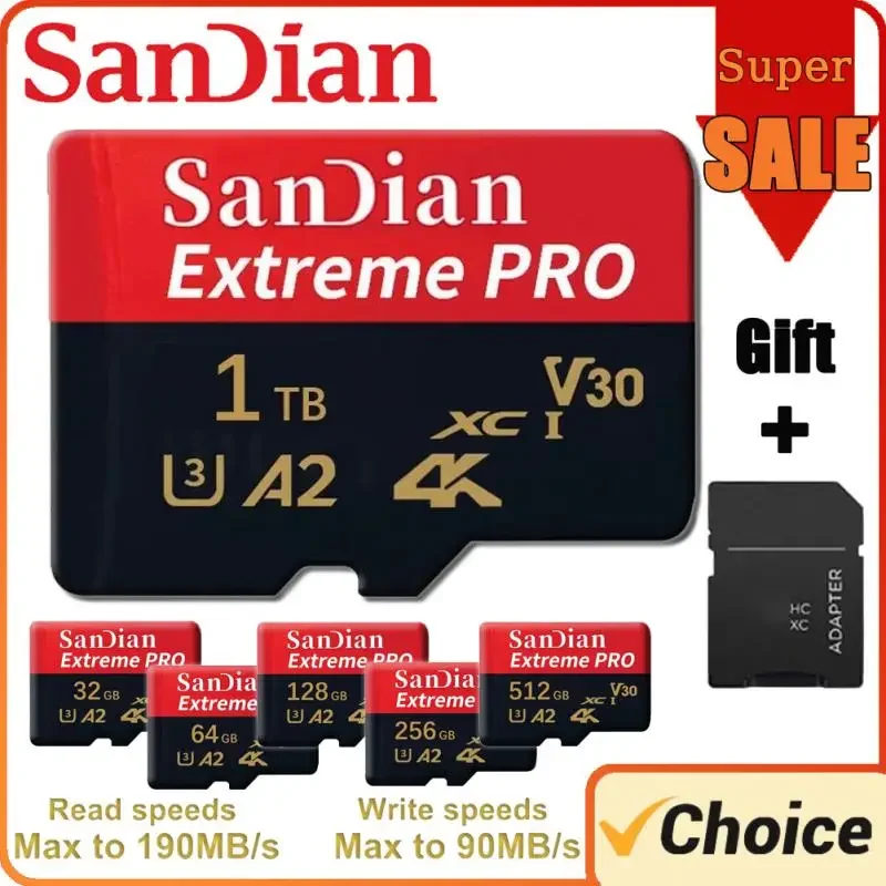 Микросхема Micro TF SD карта 1 ТБ V30 4K высокоскоростная памяти U3 SD/TF 128 ГБ для игрового