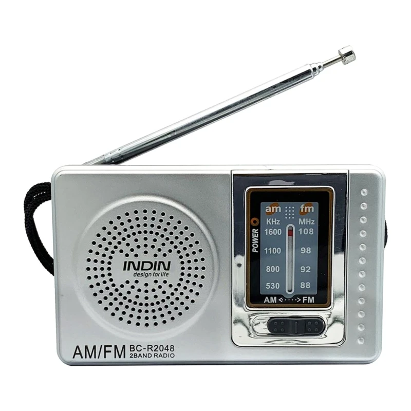 

R2048 Portable AM/FM Radio Pocket Sized 2 Band Radio Player with Telescopic Antenna Built-in Speaker for Elder Parents