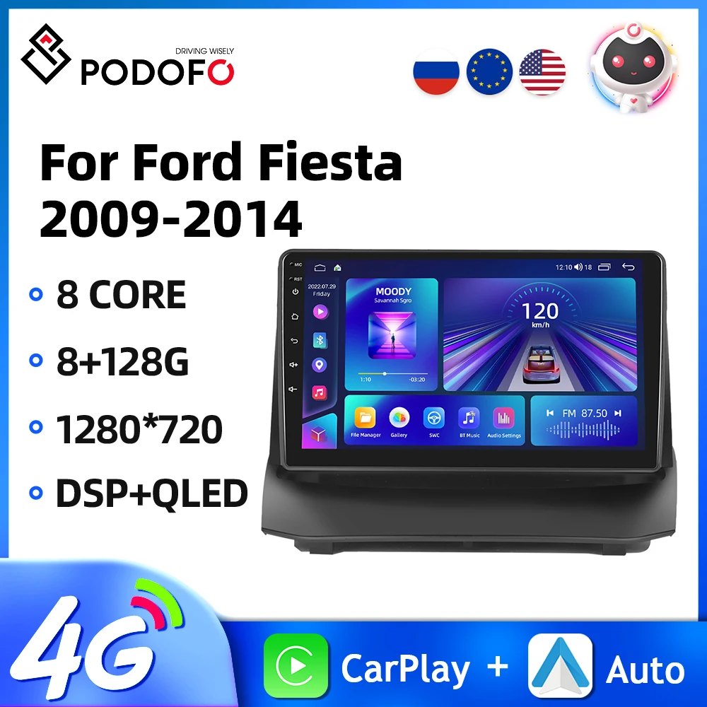 Автомагнитола Podofo 2DIN Android для Ford Fiesta 2009-2014 мультимедийный видеоплеер навигация GPS