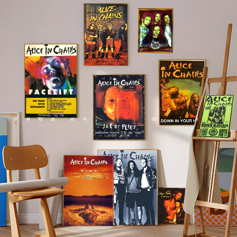 A-alice I-in C-chains Ретро Стиль Плакат Наклейки Hd Качество Клей Настенное Искусство Для