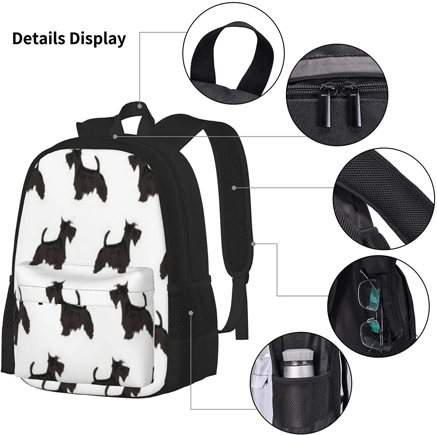 Scottie Dog Cute Scottish Terrier Schoolbag Travel Bag Casual Daypack Lunch Bag Pencil Case for Boys Teens Girls 3pcs Sets