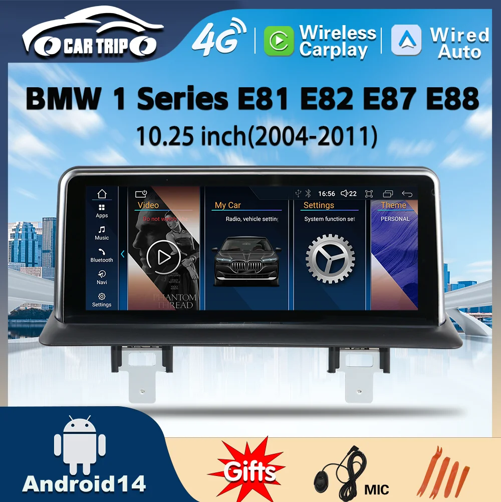 Новый беспроводной CarPlay Android 14 для BMW 1 серии E81 E82 E87 E88 2004-2013 GPS Navi автомобильный