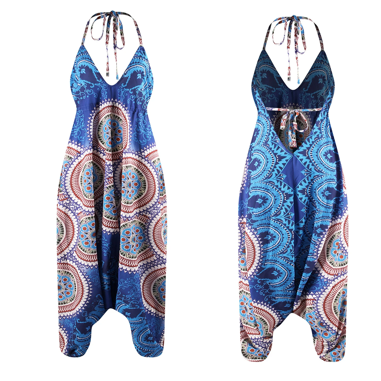 

Fashion Sling Jumpsuits Woman Summer Boho Vintage Romper Backless Playsuit Printed Suspenders Halter Casual Jumpsuit Oversize