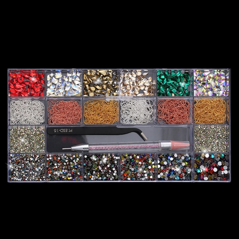 

21 Grids Nail Art DIY Decor Multi Shapes with Dual-ended Dotting Pen Tweezers K3NE