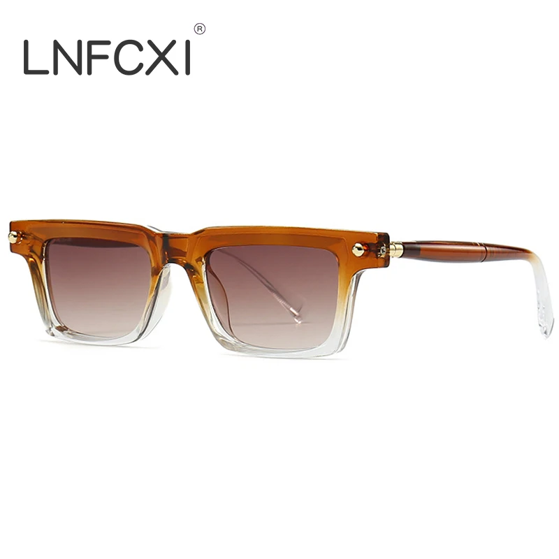 

LNFCXI Retro Square Gradient Women Sunglasses Fashion Stripe Brand Designer Men Trending Rivets Punk Shades UV400 Sun Glasses