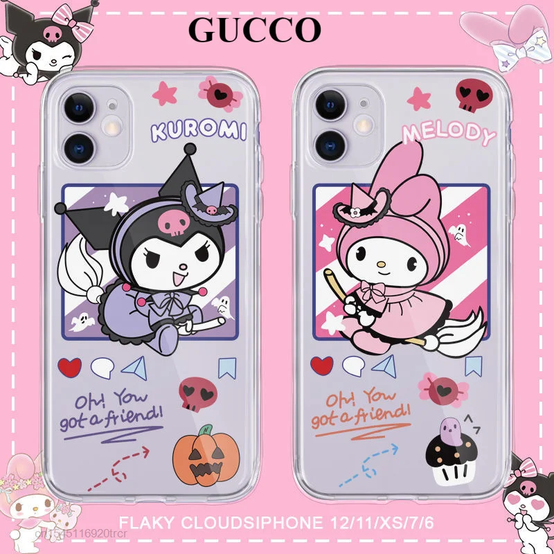 

Sanrio My Kuromi Melody protective iphone case for iPhone 13 11 12 pro max mini 8 7 plus xr x xs tpu clear soft cover female y2k