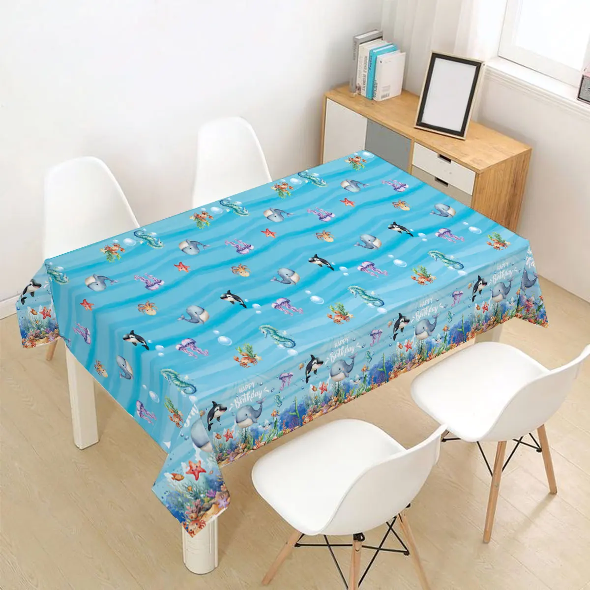 Синий океан животные День Рождения PE скатерть под морем искусственные украшения