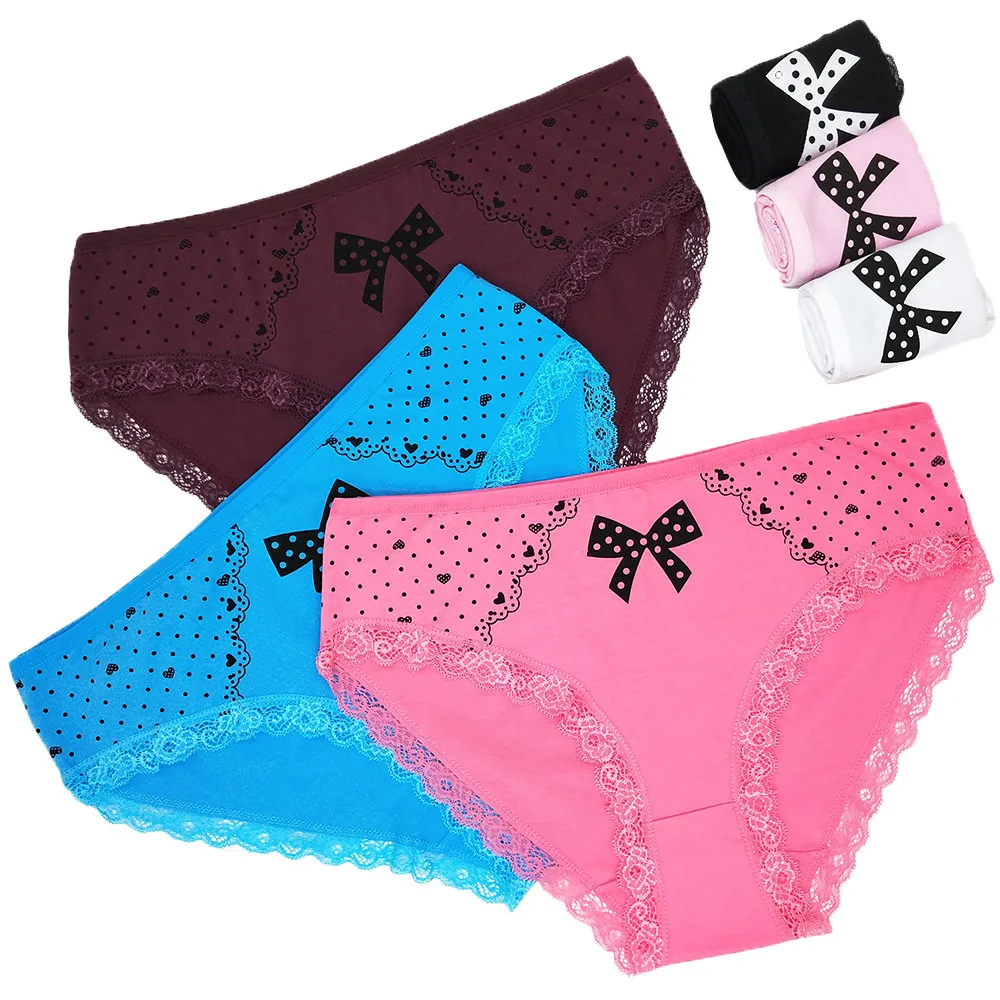 

12PCS/Pack Cotton Underwear Women's Panties Plus Size Comfort Underpants Bowknot Print Lace Briefs For Woman Sexy Panty Culottes
