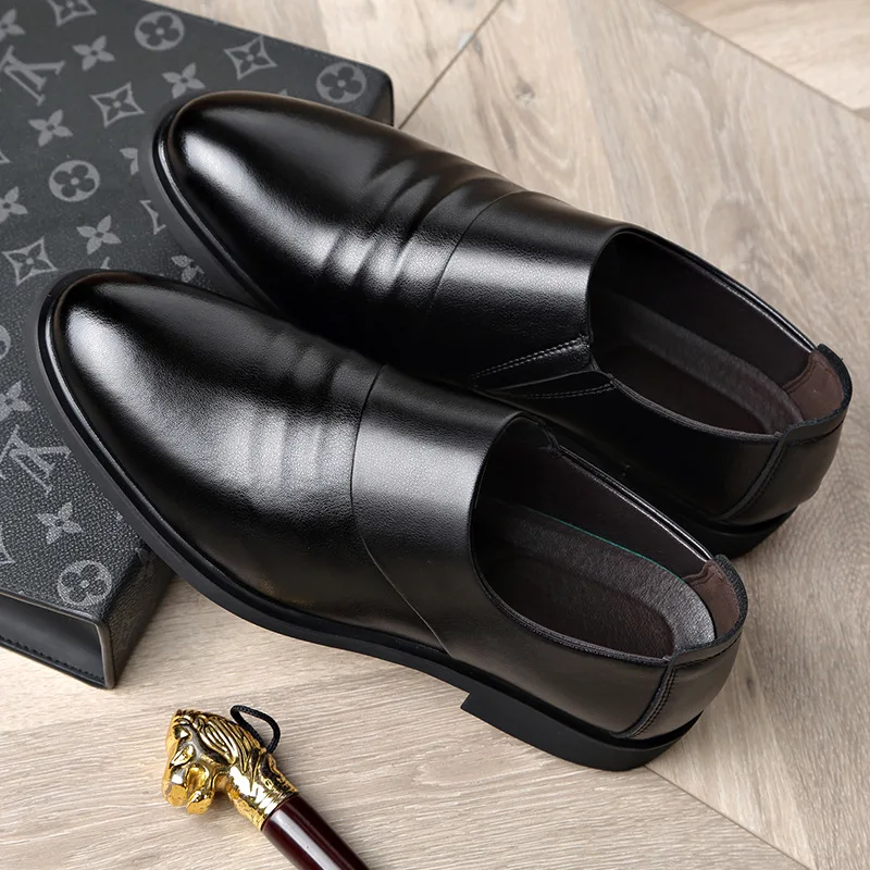 Autumn Winter Velvet Business Dress Shoes for Men Designer Slip-on Increase Loafers Fashion Casual Black Man Leather