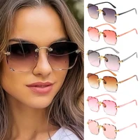 tinted transparent gradient sun glasses uv400 shades eyewear square rimless sunglasses for women frameless