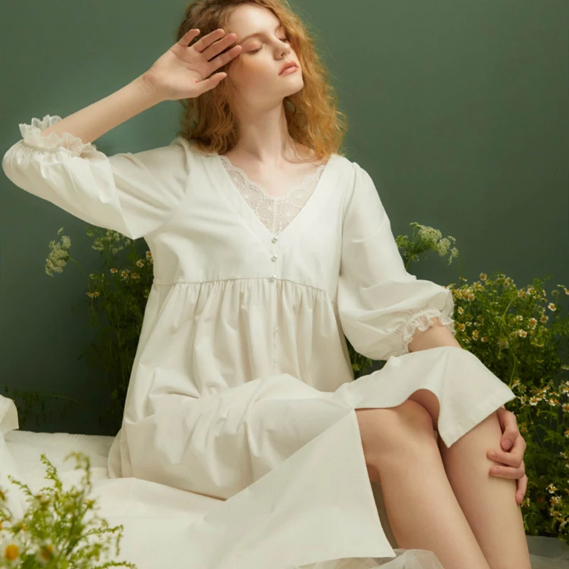 

Romantic Nightgown Lace Nightgown Elegant Sleepwear Cotton