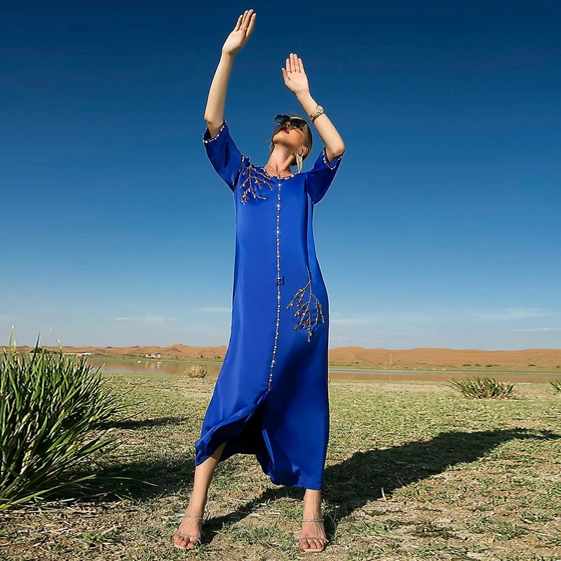Ramadan Moroccan Caftan Dubai Muslim Dress Islam Kaftan Satin Abaya African Dresses for Women Pakistani Robe Femme Musulmane