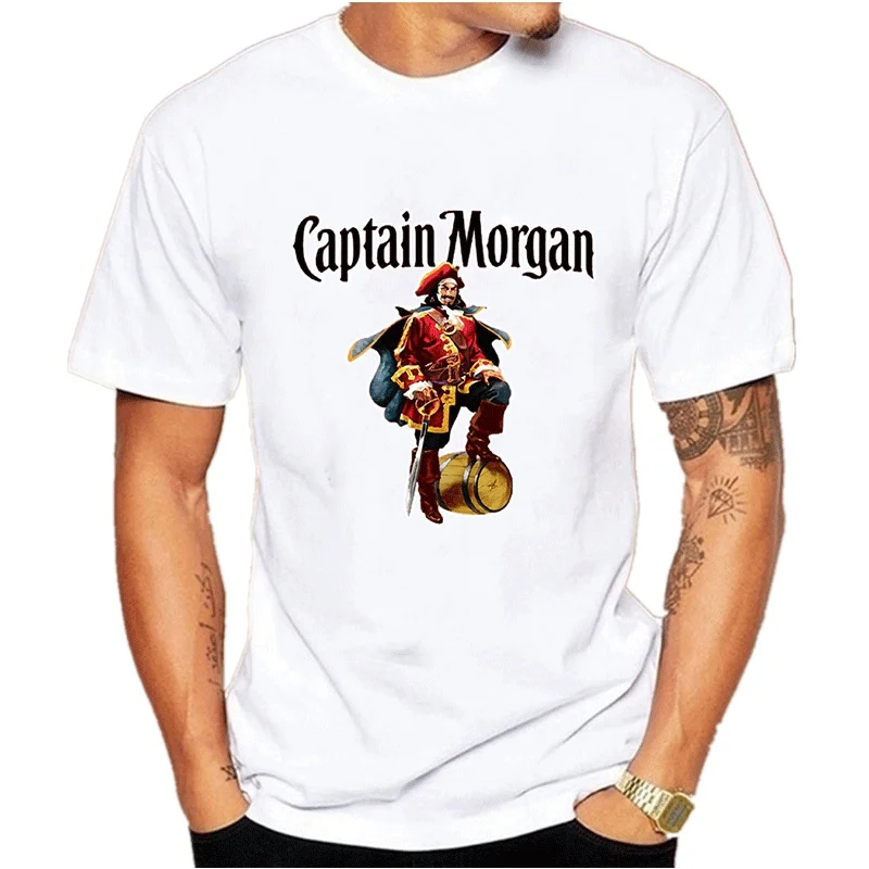 

CAPTAIN MORGAN print top short sleeves summer comfort casual crew neck men's T-shirt poster print graphic black and white