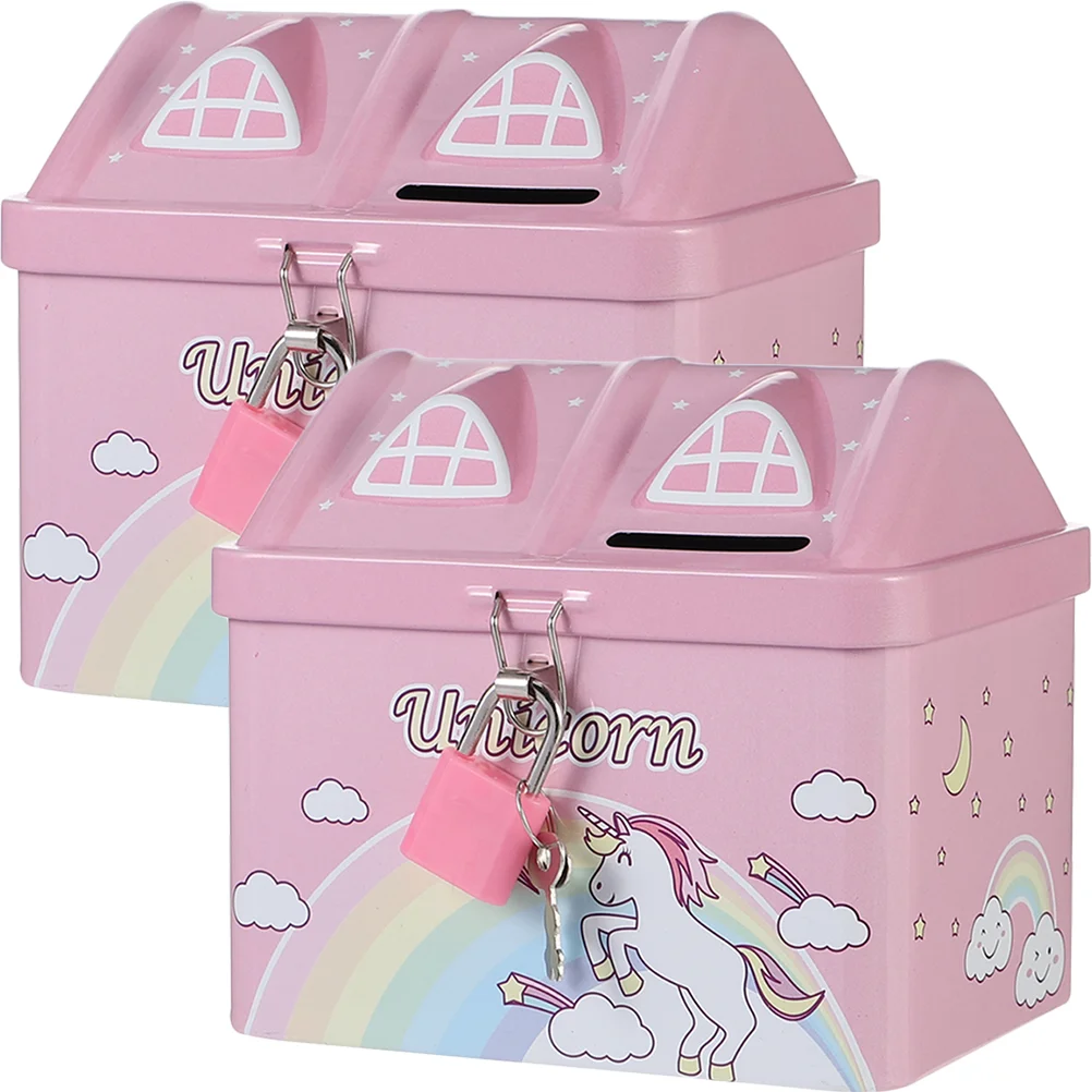 

2 Pcs Kid Piggy Bank Kids House Decor Metal Piggy Bank Piggy Bank Kids Desktop Decor Cartoon Ornament Tinplate Coin Box Storage