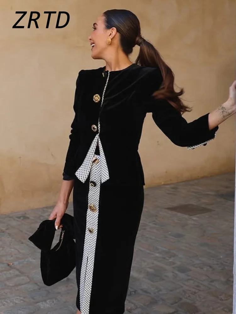 Элегантные бархатные комплекты с юбкой-курткой женские подплечники круглым