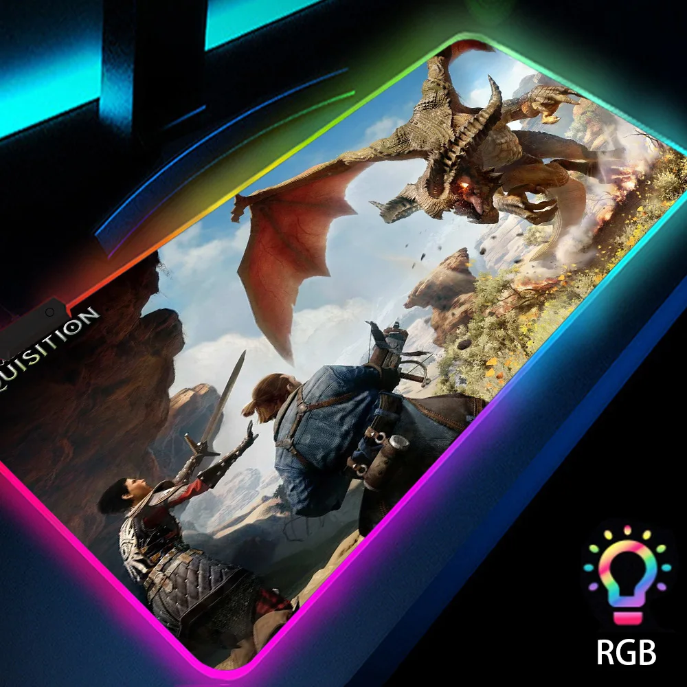 

Dragon Age Mouse Kit Pc Mat Led Anime Pads Rgb Mouse Pad with Backlight Mause Pad Gamer Backlit Mechanical Manga Accessories