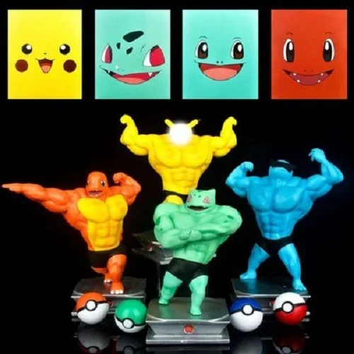 

Muscle Man Show Pikachu Pokemon Anime Action Figure Gk Bulbasaur Figure Statue Figurine Bodybuilding Series Collection Gifts