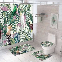 tropical jungle leaves parrot shower curtain sets animal zebra elephant flamingo bath mat carpet toilet rugs for bathroom decor