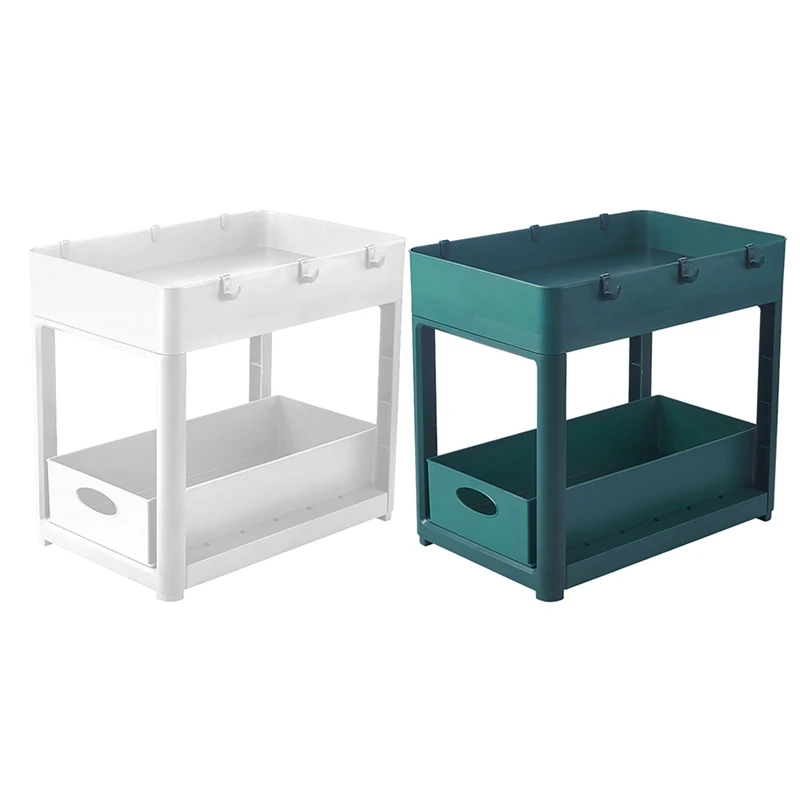

2 Tier Cabinet Organizer Sliding Drawer Cupboard Under Counter Layered Storage Rack for Kitchen Countertop Organizer
