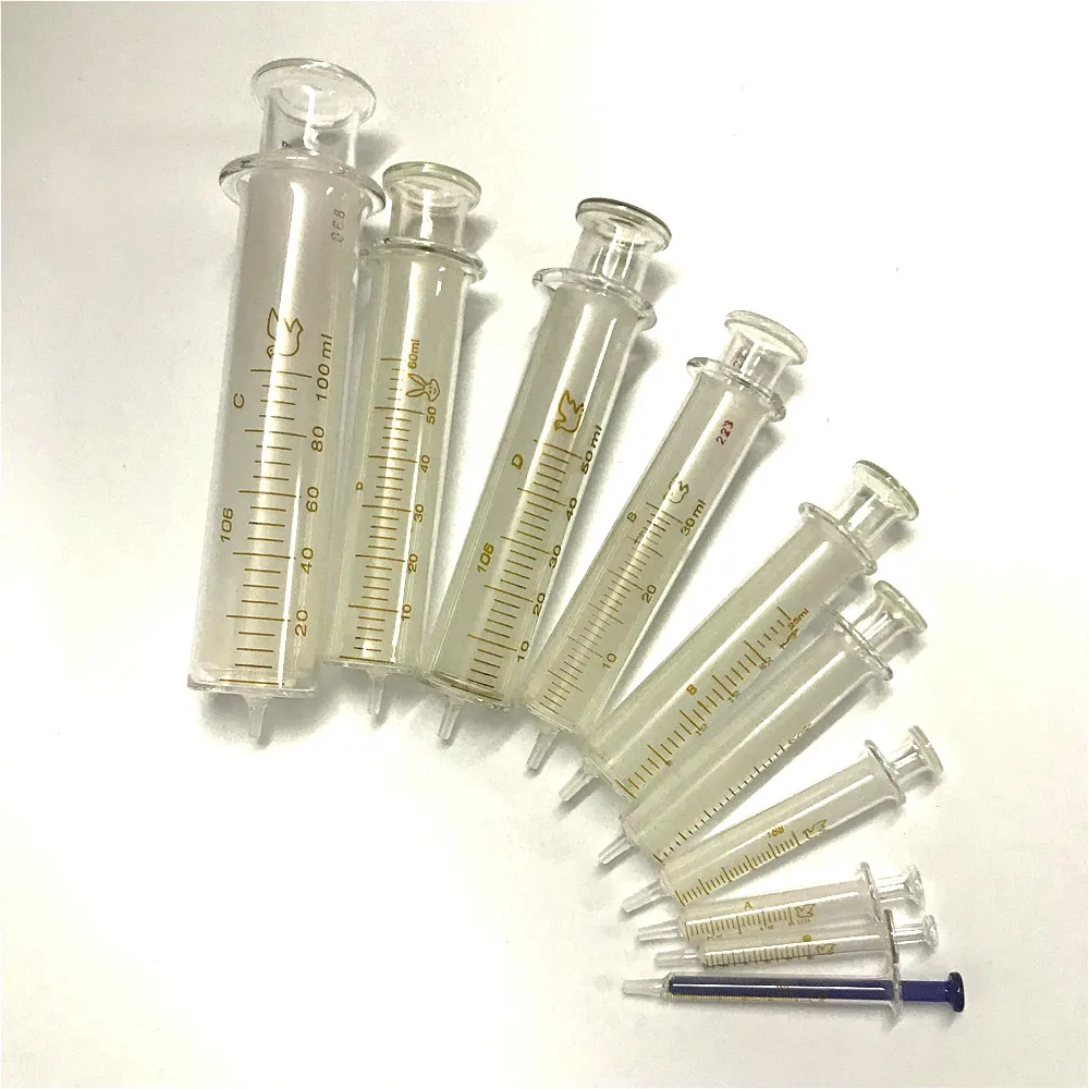 Glass Syringes Glass Sample Extractor Lab Glassware Glass Injector 1ml/5ml/10ml/20ml/30ml/50ml/100ml/120ml Standard Caliber 4mm
