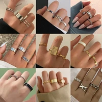 punk geometric rings set for women men korean vintage metal ring gothic jewelry accessories gifts wholesale