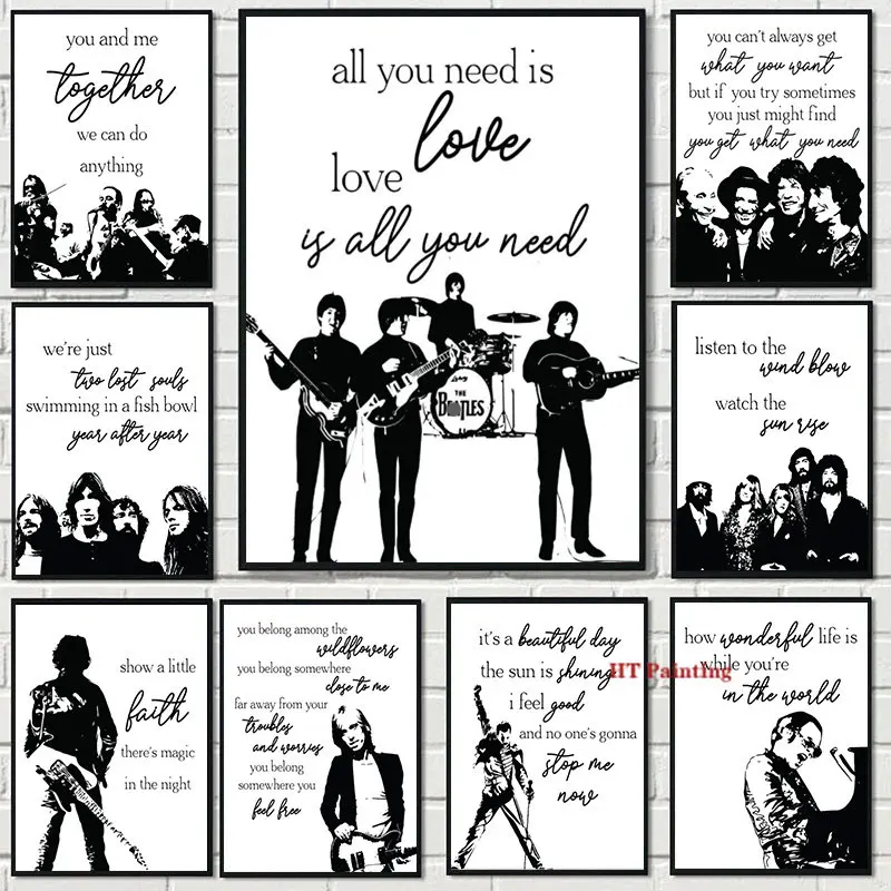 Классический постер рок-группы вдохновляющие музыкальные цитаты напечатанные