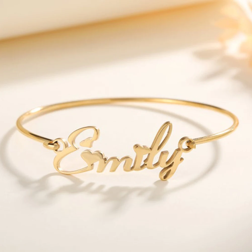 

Customized Name Bangle Bracelet Personalized Gold Color Stainless Steel Adjustable Bangle For Women Jewelry Couple Gift
